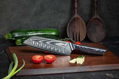 Wolfblood PRO Damast Santoku Messer XL - Profi Küchenmesser