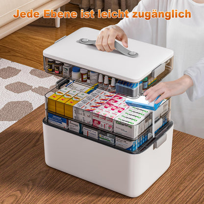 MOPUP Medikamentenbox mit Tragegriff, 4 Ebenen, 37 x 23 x 32 cm