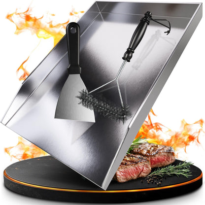 valuents Grillplatte Plancha Edelstahl 30 x 20 cm mit Grillspachtel