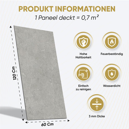 IZODEKOR SPC Wandpaneel Stein Grau - 60x120cm