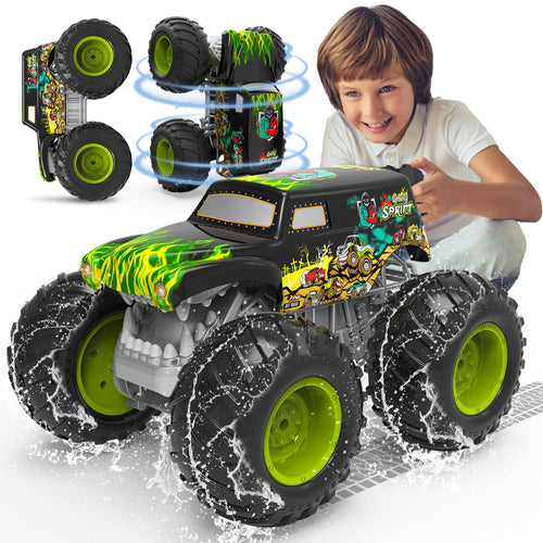 PENGBU RC Monstertruck 1:16, ferngesteuertes Amphibienfahrzeug mit LED-Licht und Graffiti-Design