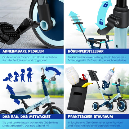 KIDIZ® 6in1 Kinder Laufrad Dreirad Lauflernhilfe - Blau