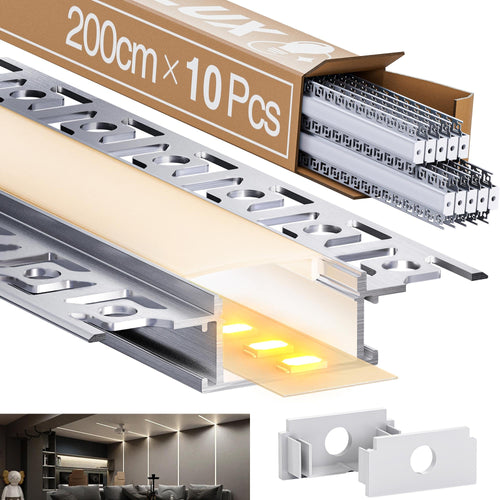 LED Trockenbauprofil Aluminium 2M für 20mm Streifen – 10er Set