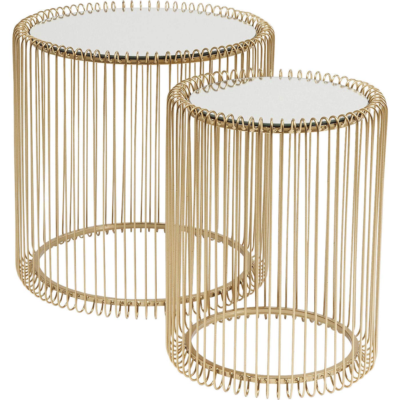 Kare Design Beistelltisch Wire (2er-Set): Gold-Messing Drahttische mit verspiegelter Platte. Als Ablage für Getränke oder Deko.