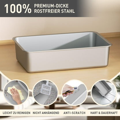 Citylife Katzenklo Edelstahl XL mit Deckel, Extra Gross – Schwarz