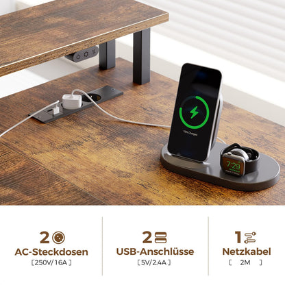 Rolanstar L-Form Schreibtisch Gaming mit Schubladen – Vintagebraun