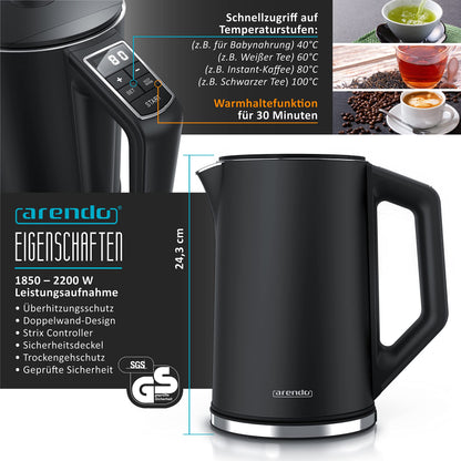 Arendo Wasserkocher Toaster Eierkocher Set – Schwarz Edelstahl