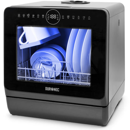 Duronic DW5 BK Mini Spülmaschine – Ohne Wasseranschluss kompakt, schwarz. Spült Geschirr autark für kleine Haushalte/Camping.