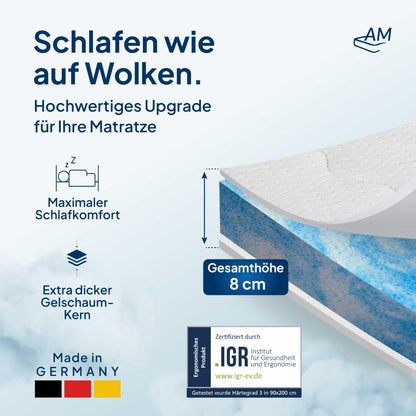 AM Qualitätsmatratzen Premium Gel Topper Gelschaum 110x200 weich