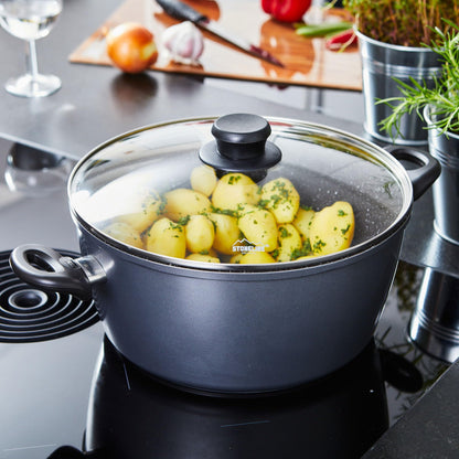 STONELINE XXL Aluguss Kochtopf Induktion 28 cm Grau mit Deckel