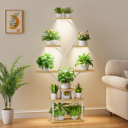 BACEKOLL Pflanzenregal mit Wachstumslicht 8 Ebenen 158cm - Weiss