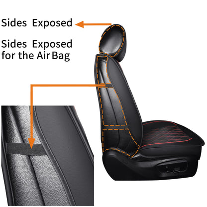 Udpomb Auto Vordersitzbezüge 2er Set Leder Schwarz-Rot Rhombus