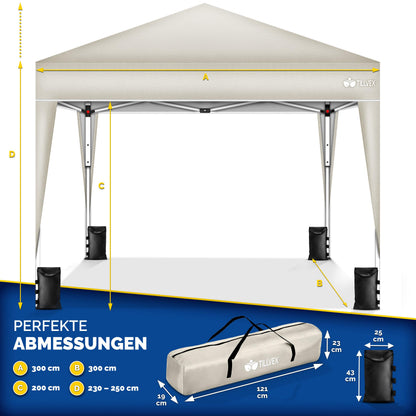 tillvex Faltpavillon 3x3m Pop-Up Gartenzelt mit Sandsäcken, Beige