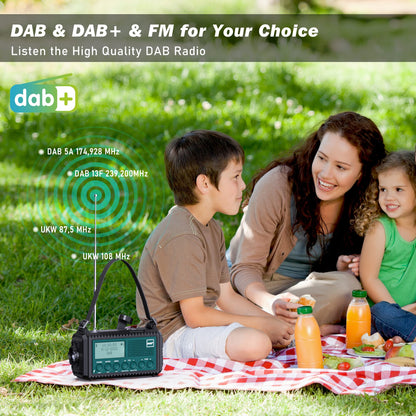 Mesqool Kurbelradio DAB+/UKW, Notfallradio mit Solar und SOS-Alarm