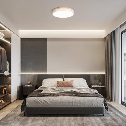 Qamra Flache LED Deckenleuchte Holz 40cm - Weiss 4000K