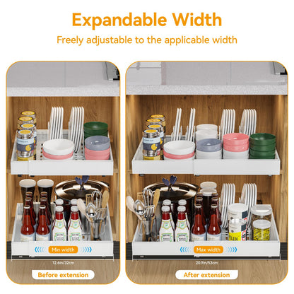 iHomara 2er Set Auszieh-Schubladen für Küchenschränke 53 cm tief