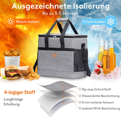 Lifewit Kühltasche 40 L faltbar, Thermotasche für 60 Dosen, Grau