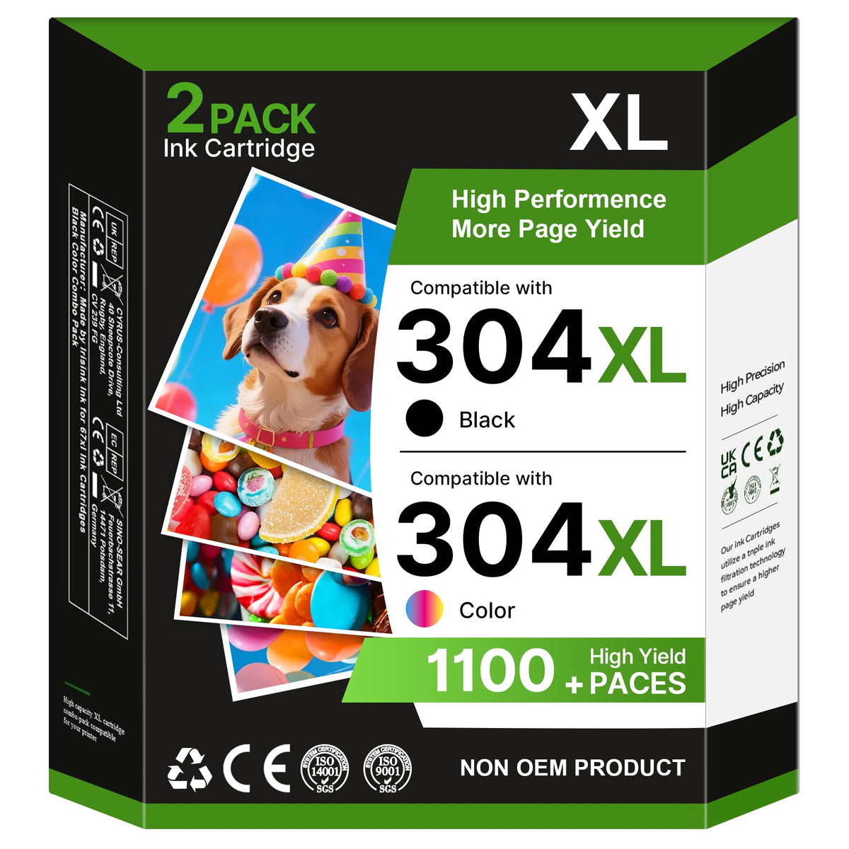 Glliter 304 XL Druckerpatronen Schwarz/Farbig kompatibel für HP 304, 2er-Pack