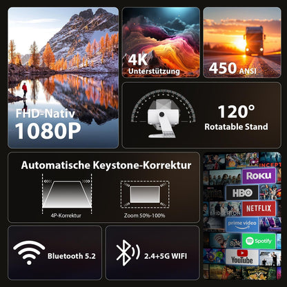 Wielio 2025 Full HD Beamer – Android 11 20000lm schwenkbar