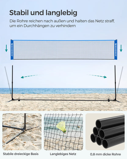 SONGMICS Badmintonnetz Volleyballnetz 5 m höhenverstellbar blau