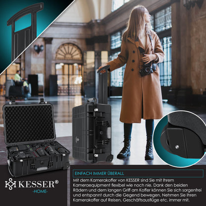 KESSER Hartschalen Trolley mit Schaumstoff – 46L Schwarz