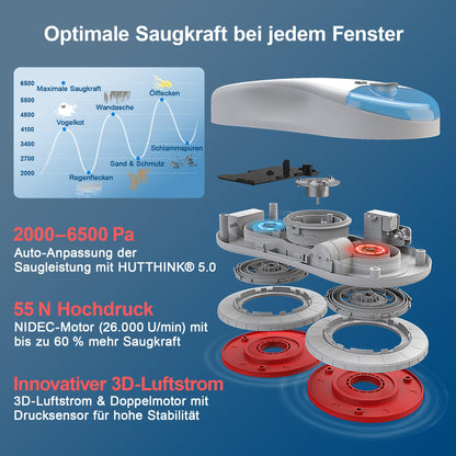HUTT S55 Pro Fensterputzroboter mit 6500 Pa Saugkraft und SLAM 4.0