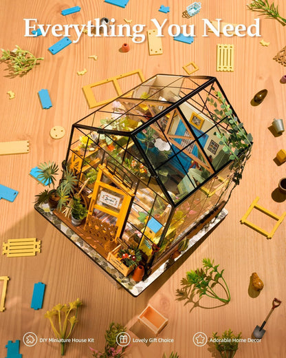 RoWood Miniatur Haus Cathys Blumenhaus, DIY Gewächshaus Bastelset