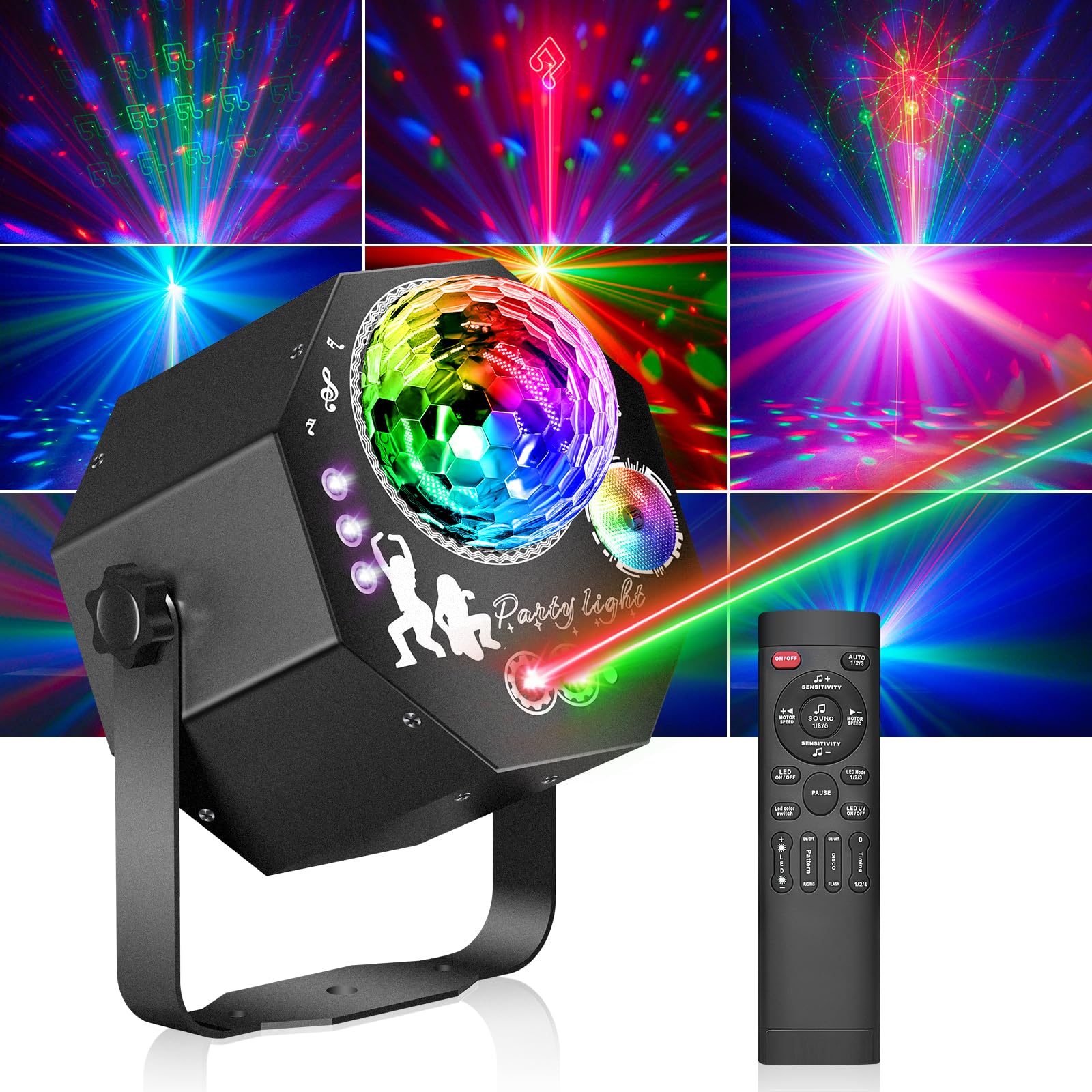 Vicalo 4-in-1 Disco Partylicht WRL29, RGB LED mit Musiksteuerung als Effektstrahler für Partys