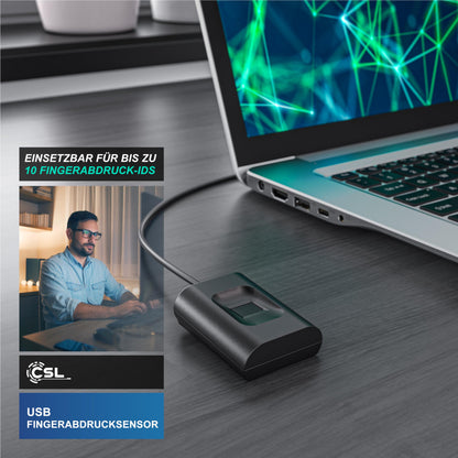 CSL USB Fingerabdrucksensor - Windows 8-11, 10 IDs, 360° Erkennung