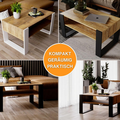 CraftPAK Couchtisch Holzwerkstoff mit Ablage – Retro-Schwarz