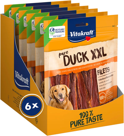 Vitakraft Pure Duck XXL Entenbrustfiletstreifen Hundeleckerli, wiederverschliessbarer Beutel, 6 x 250 g
