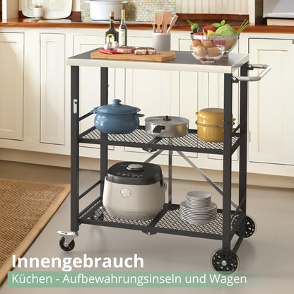 LUE BONA Grillwagen klappbar, Grilltisch mit Edelstahl-Tischplatte