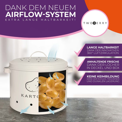 TWOBERRY Kartoffel Aufbewahrungsbox 3er Set mit Sparschäler, Weiss