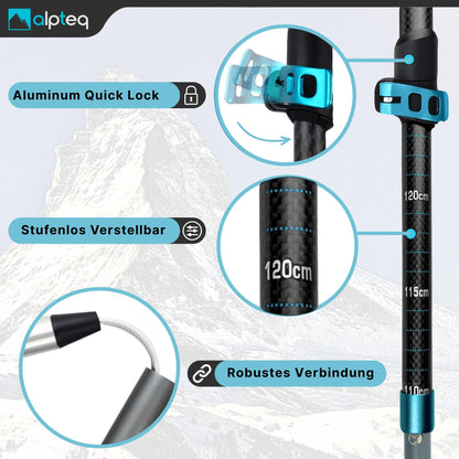 Alpteq Wanderstöcke faltbar Carbon Zicral Hybrid 110-130 cm Blue Teal