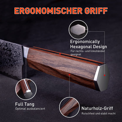 FUJUNI Damastmesser Profi Kochmesser 20 cm – Holzgriff