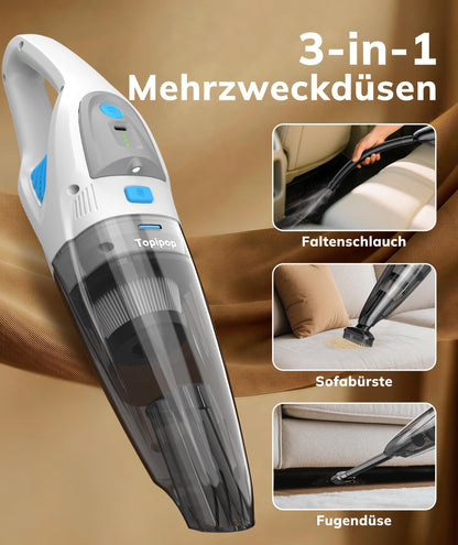 Topipop Akku-Handstaubsauger GV09 mit HEPA-Filter, weiss
