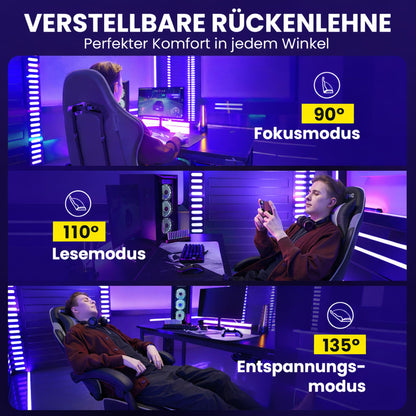 Riftracer Gaming Stuhl ergonomisch mit Fussstütze, schwarz-grau