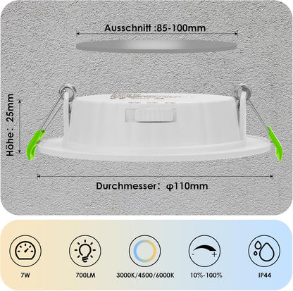 Asstikoo LED Einbaustrahler 230V dimmbar, 7W, IP44, 12er Set