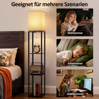 YooShine Stehlampe mit Regal, LED, 3 Farbtemperaturen, schwarz