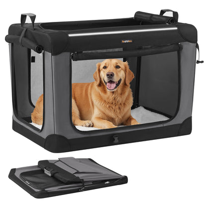 Feandrea Hundebox faltbar, Transportbox für grosse Hunde, schwarz – Oxford-Gewebe mit vier Netztüren