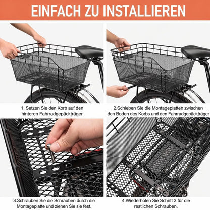 CXWXC Fahrradkorb hinten mit Ladungsnetz und Futterung, schwarz
