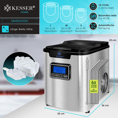 KESSER® Eiswürfelbereiter Edelstahl – 12 kg/24h Leistung