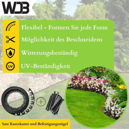 WDB Flexible Rasenkante Kunststoff 30m 5cm mit Nägeln - Schwarz