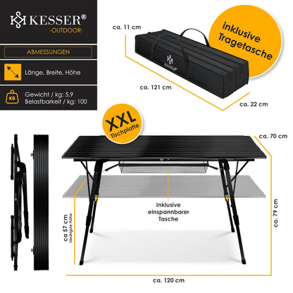 KESSER Campingtisch faltbar 120x70cm – Aluminium Schwarz
