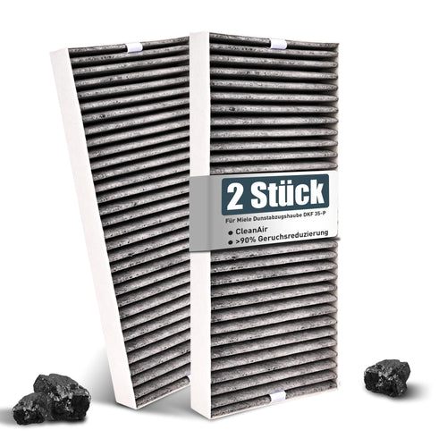 Miele Aktivkohlefilter DKF 35-P für Dunstabzugshaube – 2er-Set. Rechteckiger Filter zur Geruchs- und Fettabsorption.