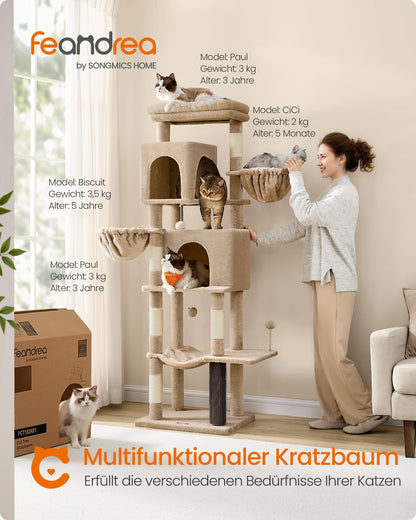 Feandrea Katzenbaum XL 175cm mit Höhlen – Kamelbraun PCT182K01