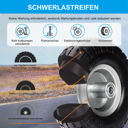 Sackkarrenrad Vollgummi 4.10 3.50-4 – 4 Stk. 16mm Achse
