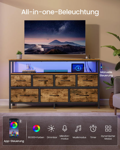 SONGMICS BELLAH Kommode mit Ladestation, LED-Beleuchtung, 7 Schubladen