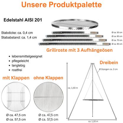 Brandsseller Dreibein-Grillgestell, verzinkter Stahl, höhenverstellbar