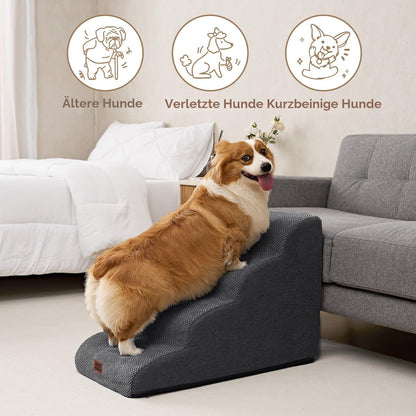 EHEYCIGA Hundetreppe 4 Stufen, 50 cm hoch, Haustiertreppe, Grau